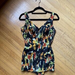 Vintage 50s 1950s Swimsuit Bathing Suit, Colorful Abstract Print, Size Large